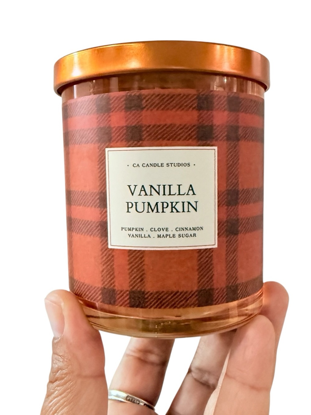 Leoben Company Vanilla Pumpkin Luxury Scented Candle - Orange Plaid